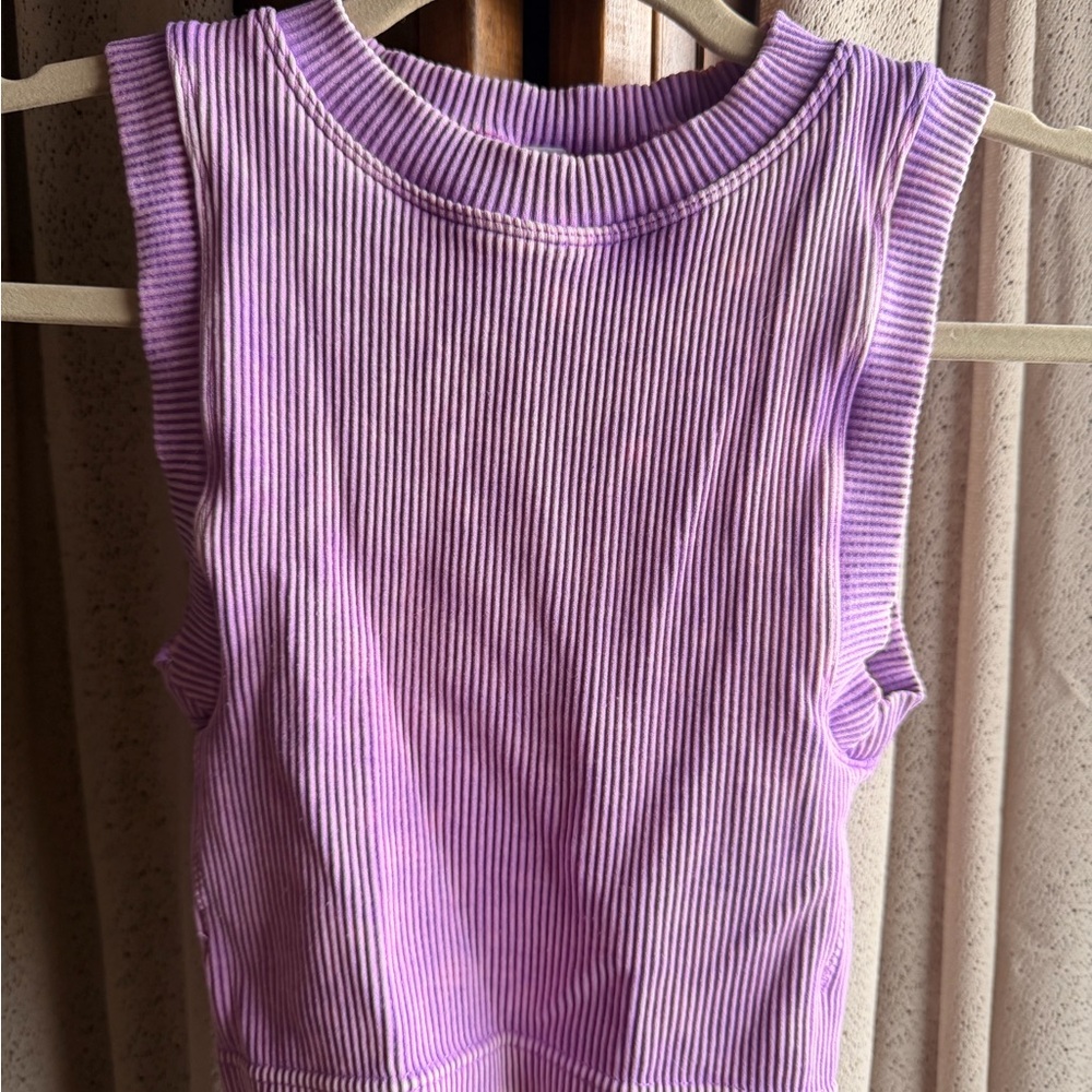 Zenana Outfitters Lavender Ribbed Tank Top cropped
